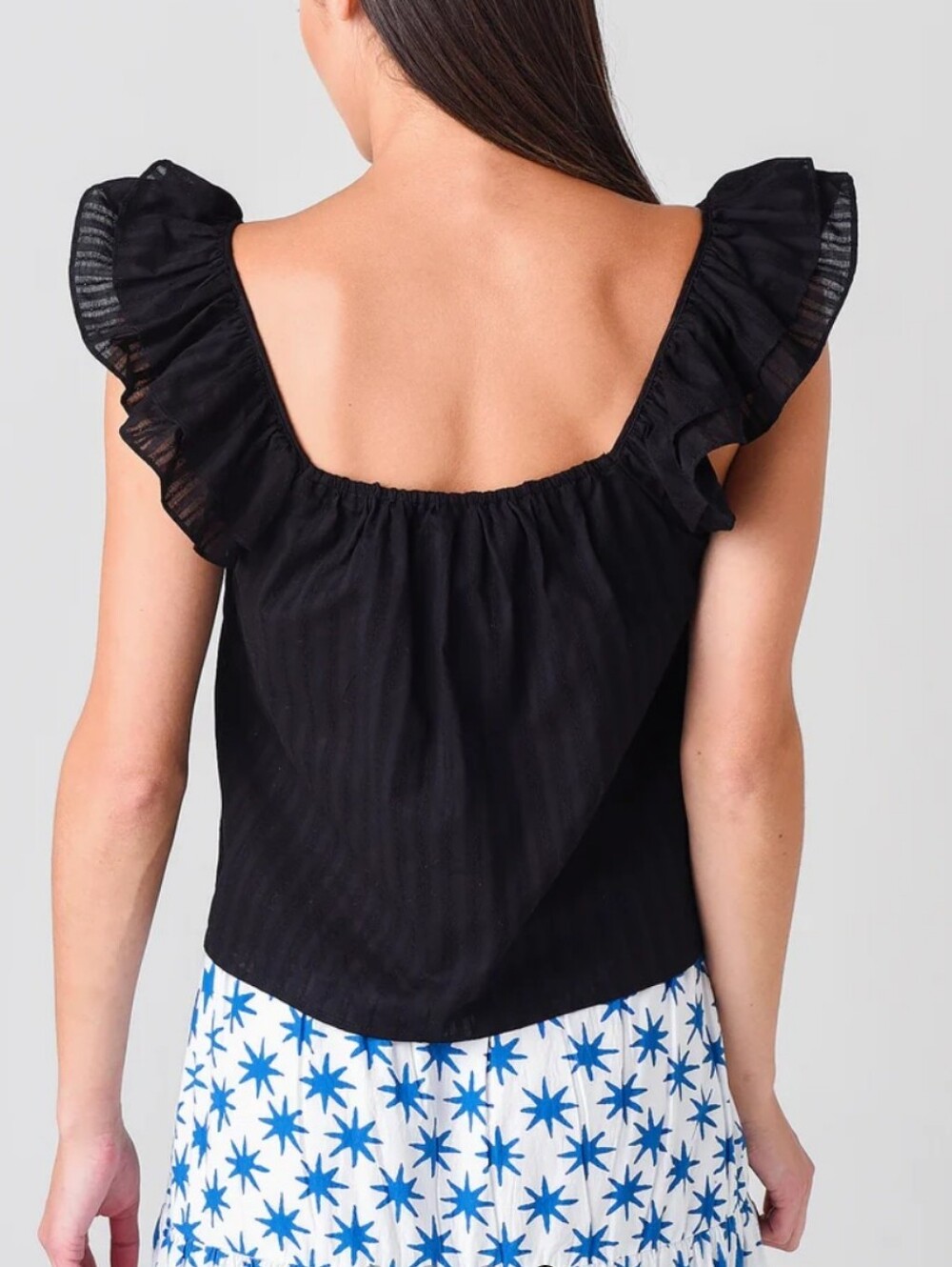 BB DAKOTA Women's Hey Cowgirl Top In Black Ruffle Sleeve Size Large - Picture 3 of 15